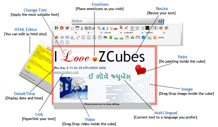 Create text documents live with image, videos, handwrite and more in ZCubes